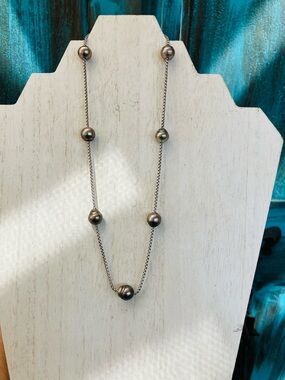 Vintage QVC Sterling Tahitian Pearl Station Necklace 16”